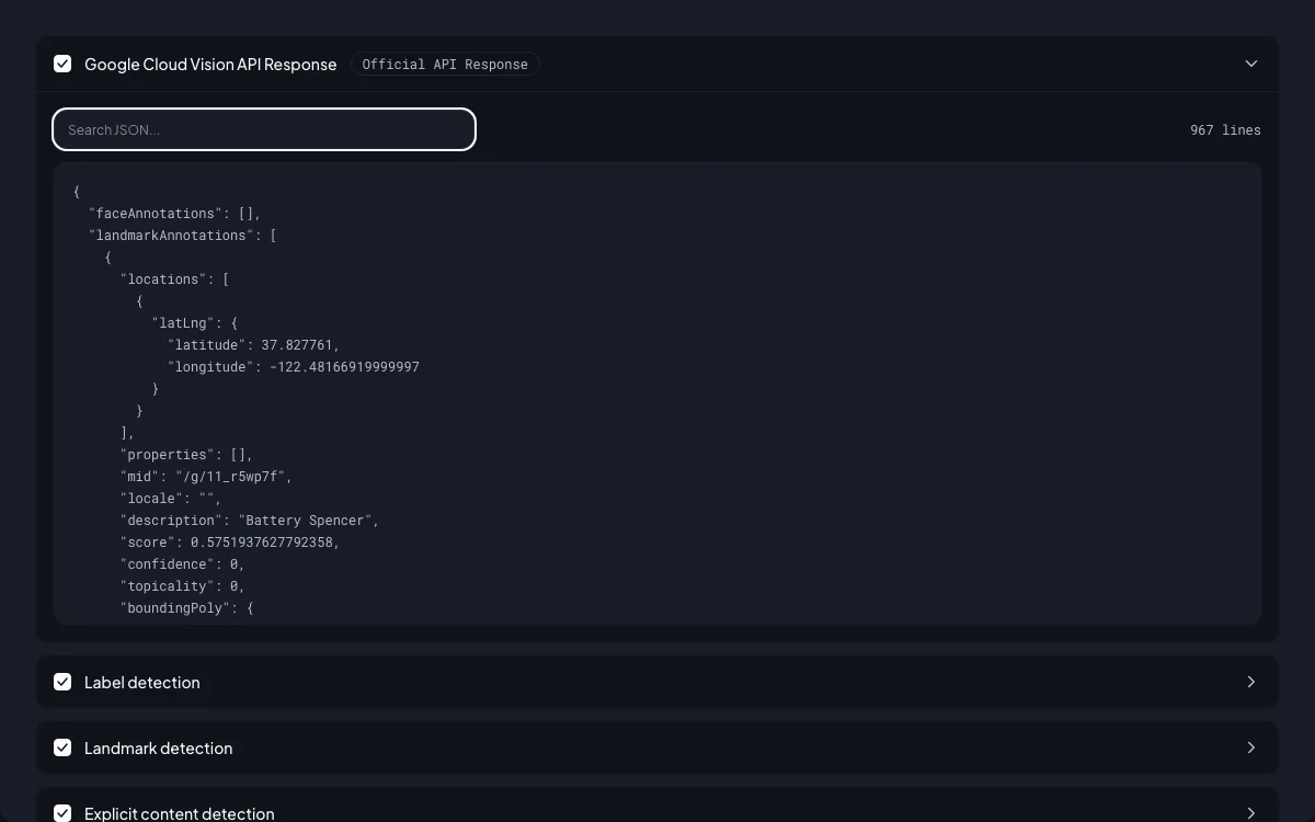 API response preview